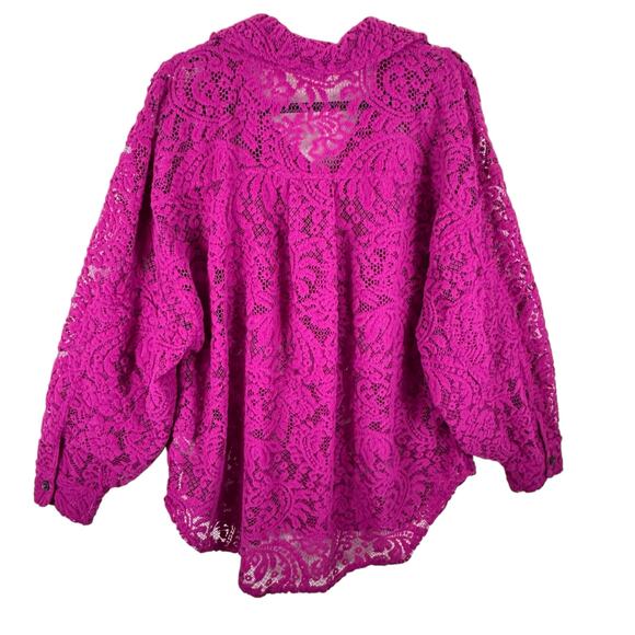 We The Free Ruby Lace Raspberry Shacket Jacket Button Up Oversized Size L - Picture 4 of 10